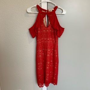 Off the shoulder red lace dress